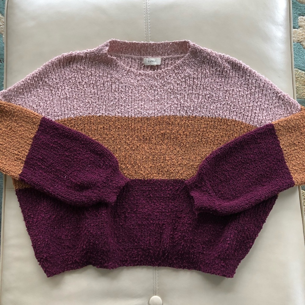 [debut] pink, maroon, mustard yellow striped sweater